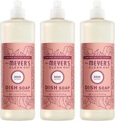 MRS. MEYER'S CLEAN DAY Liquid Dish Soap, Rose Scent, 16 Fl Oz Bottle - 3 Pack | Cuts Through Grease, Removes 48-Hour Stuck on Food, Cruelty Free, Made with Essential Oils and Aloe Vera Extract