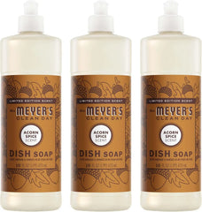 MRS. MEYER'S CLEAN DAY Liquid Dish Soap, Acorn Spice Scent, 16 Fl Oz Bottle - 3 Pack | Cuts Through Grease, Removes 48-Hour Stuck on Food, Cruelty Free, Made with Essential Oils and Aloe Vera Extract