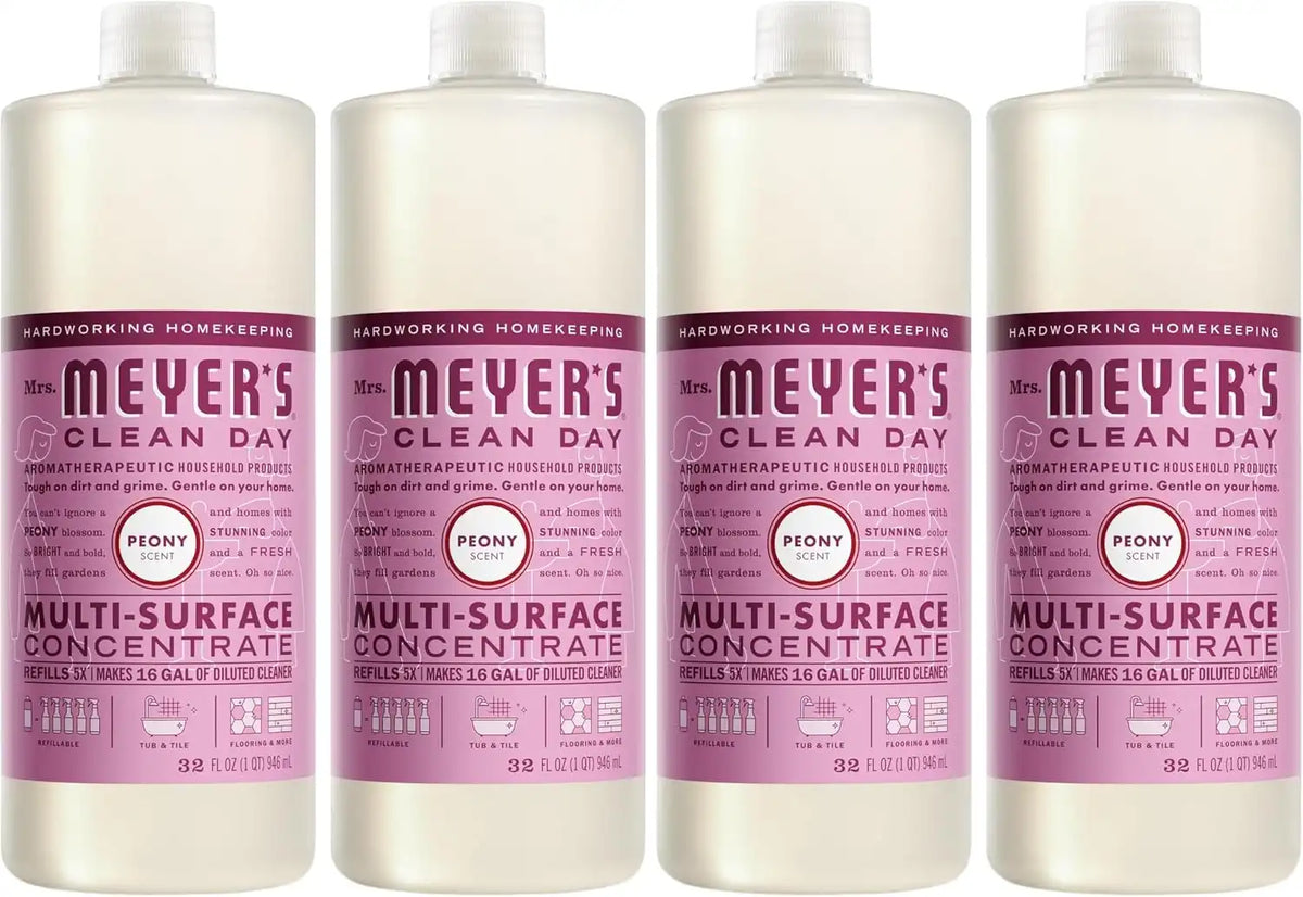 Mrs. MEYER'S CLEAN DAY Multi-Surface Everyday Concentrate, Peony Scent, 32 Fl Oz Bottle (Pack of 4)