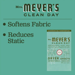 MRS. MEYER'S CLEAN DAY Dryer Sheets, Fabric Softener, Basil, 80 Count | Adds Freshness to Clothes and Softens Fabric, Reduces Static, Infused with Essential Oils