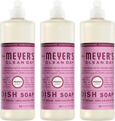 MRS. MEYER'S CLEAN DAY Liquid Dish Soap, Peony Scent, 16 Fl Oz Bottle - 3 Pack | Cuts Through Grease, Removes 48-Hour Stuck on Food, Cruelty Free, Made with Essential Oils and Aloe Vera Extract