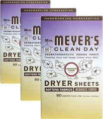 MRS. MEYER'S CLEAN DAY Dryer Sheets, Fabric Softener, Reduces Static, Infused with Essential Oils, Compassion Flower, 80 Count (Pack of 3)
