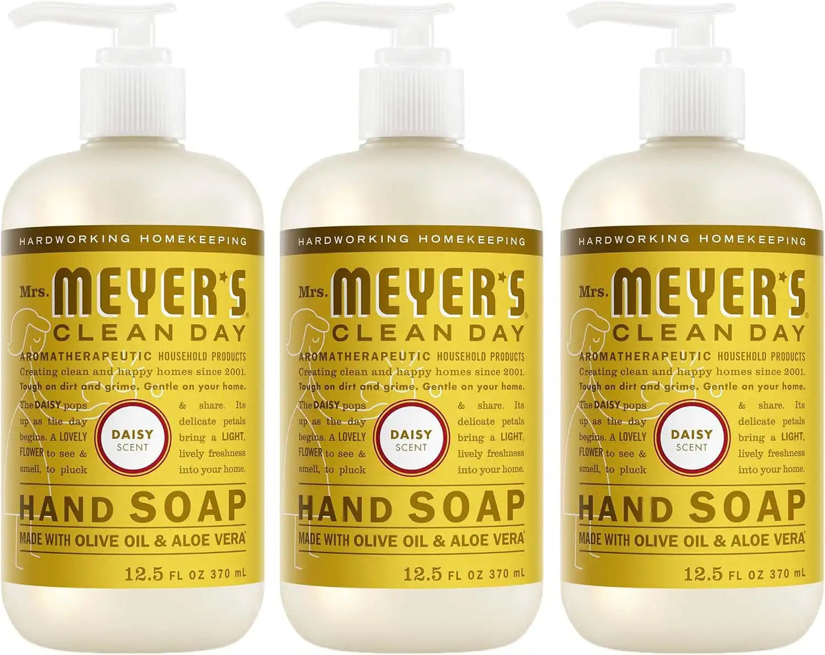 MRS. MEYER'S CLEAN DAY Liquid Hand Soap, Daisy, 12.5 fl oz, 3 Pack | Moisturizing Liquid Hand Soap, Softens and Cleans Hands, Cruelty Free, Made with Essential Oils, Olive Oil, and Aloe Vera