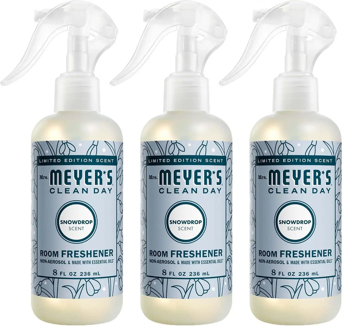MRS. MEYER'S CLEAN DAY Room Spray, Snowdrop Scent, 8 Fl Oz Bottle - 3 Pack