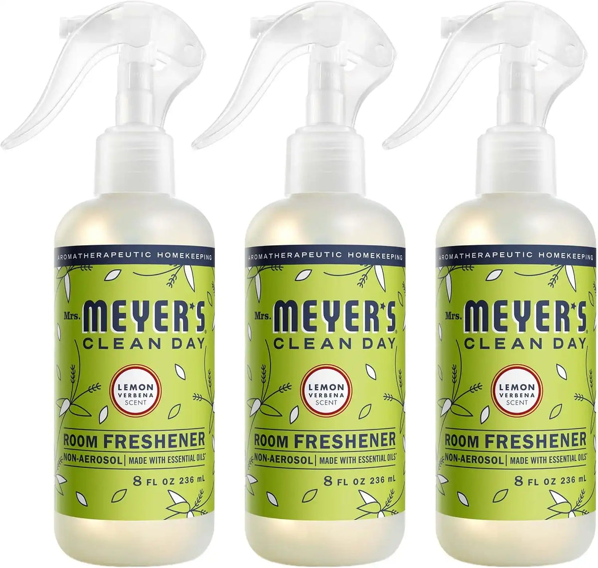 MRS. MEYER'S CLEAN DAY Room Freshener, Lemon Verbena Scent, 8 Ounce Non-Aerosol Spray Bottle (Pack of 3) | Air Freshener Spray, Adds Instant Scent, Non-Aerosol, Made with Essentail Oils