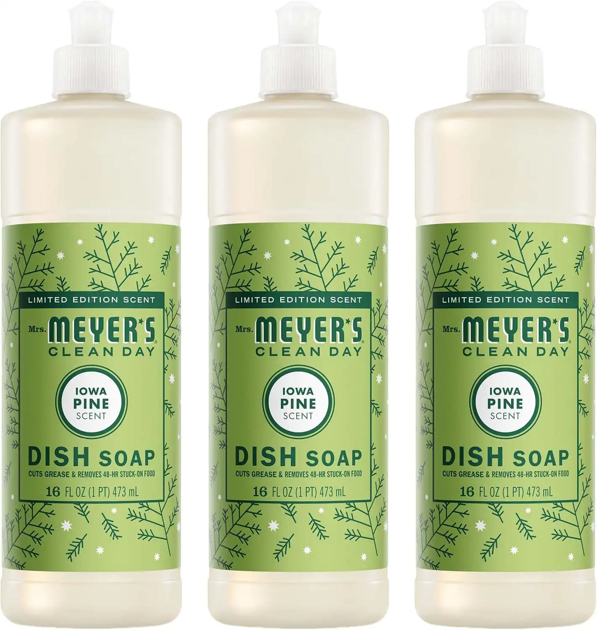 MRS. MEYER'S CLEAN DAY Liquid Dish Soap, Iowa Pine Scent, 16 Fl Oz Bottle - 3 Pack | Cuts Through Grease, Removes 48-Hour Stuck on Food, Cruelty Free, Made with Essential Oils and Aloe Vera Extract