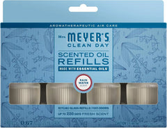 MRS. MEYER'S CLEAN DAY Premium Scented Oil, Rain Water, 4 Refills | Air Freshener Refills for Home, 0.67oz Recyclable Glass Refills, Works with Mrs. Meyer's Plug In Diffuser (Sold Separately)
