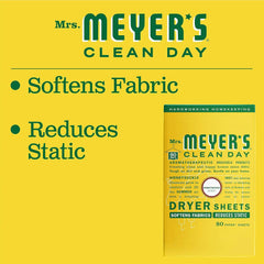 MRS. MEYER'S CLEAN DAY Dryer Sheets, Fabric Softener, Honeysuckle, 80 Count | Adds Freshness to Clothes and Softens Fabric, Reduces Static, Infused with Essential Oils