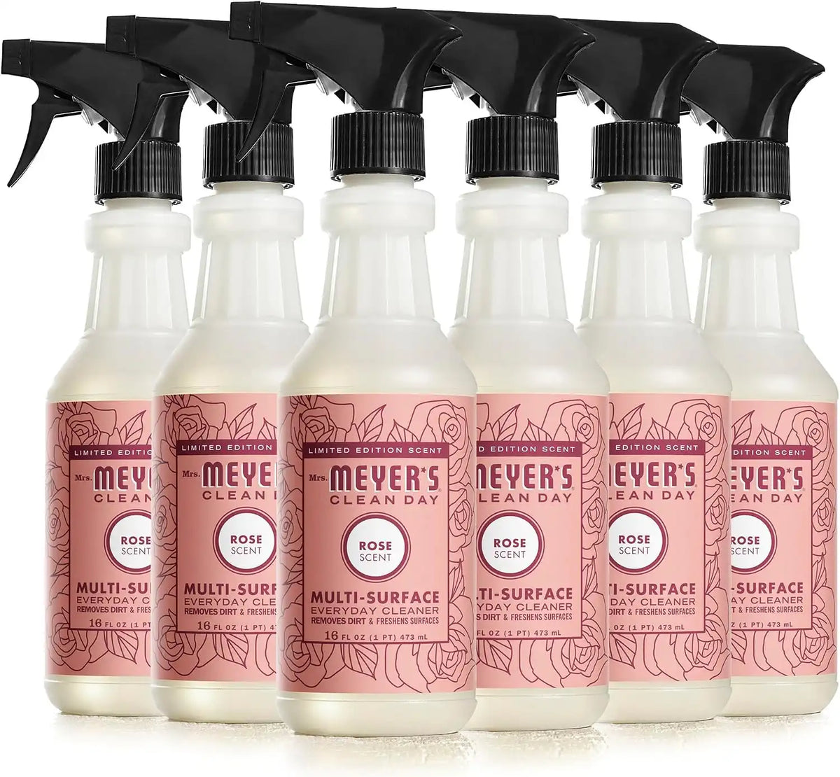MRS. MEYER'S CLEAN DAY Multi-Surface Cleaner, Rose, 16 fl oz, 6 Pack | Removes Dirt and Freshens Surfaces, Everyday Use, All-Purpose Cleaner, Cruelty Free, Made with Essential Oils