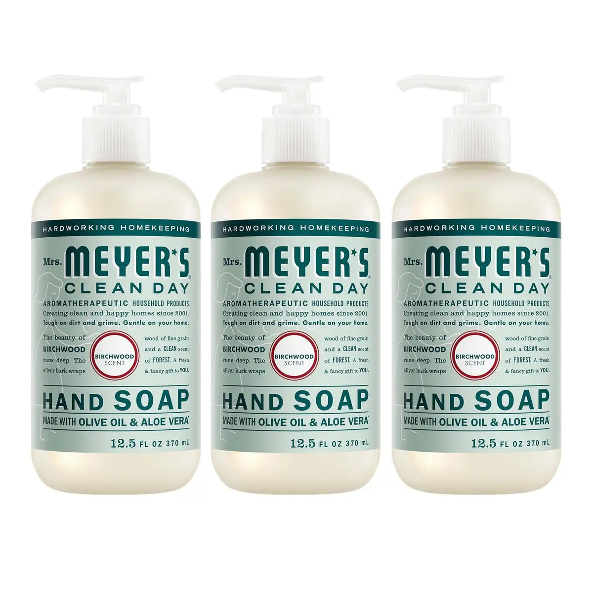 MRS. MEYER'S CLEAN DAY Hand Soap, Birchwood Scent, 12.5 Fl Oz Bottle - 3 Pack | Moisturizing Liquid Hand Soap, Softens and Cleans Hands, Cruelty Free, Made with Essential Oils, Olive Oil, and Aloe Vera