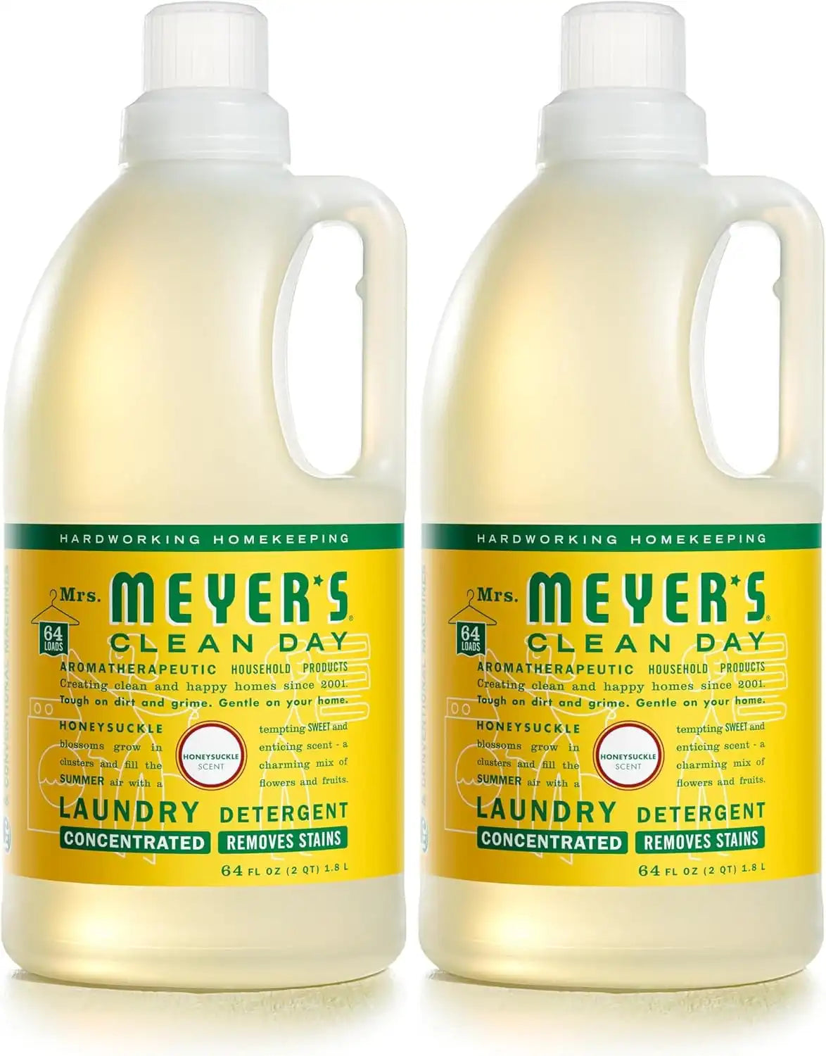 MRS. MEYER'S CLEAN DAY Laundry Detergent,Honeysuckle,64 Fluid Ounce,(Pack of 2)