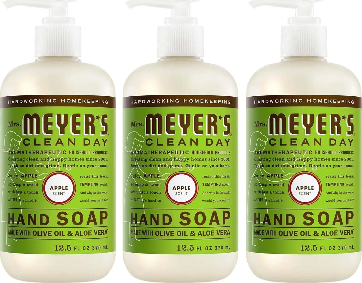 MRS. MEYER'S CLEAN DAY Hand Soap, Made with Essential Oils, Apple, 12.5 fl. oz - Pack of 3 | Moisturizing Liquid Hand Soap, Softens and Cleans Hands, Cruelty Free, Made with Essential Oils, Olive Oil, and Aloe Vera