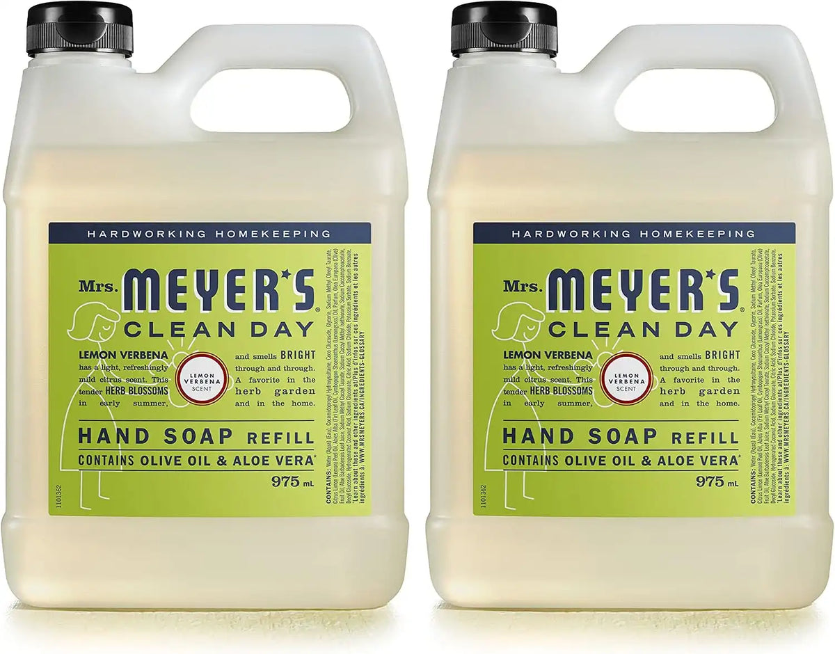 MRS. MEYER'S CLEAN DAY Hand Soap Refill, Made with Essential Oils, Lemon Verbena, 33 Fl. Oz - Pack Of 2
