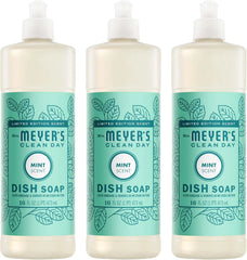 MRS. MEYER'S CLEAN DAY Liquid Dish Soap, Mint Scent, 16 Fl Oz Bottle - 3 Pack | Cuts Through Grease, Removes 48-Hour Stuck on Food, Cruelty Free, Made with Essential Oils and Aloe Vera Extract